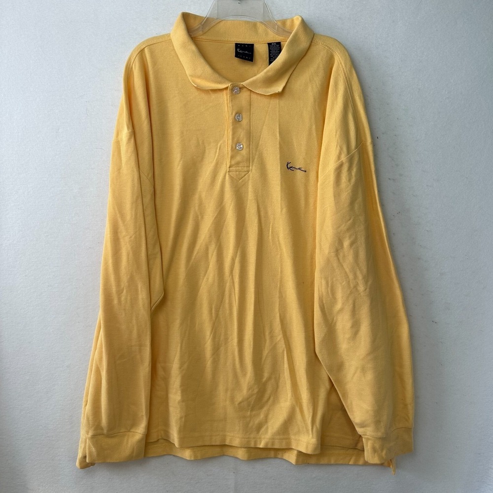 Karl Kani Jeans Mens 4XL Yellow Long Sleeve Polo Shirt Vintage Streetwear Logo